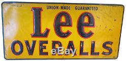 Vintage LEE Denim Union Made Overalls Tin Advertising Sign Jeans Jacket Original