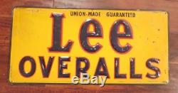 Vintage LEE Denim Union Made Overalls Tin Advertising Sign Jeans Jacket Original