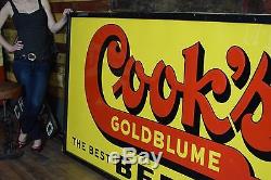 Vintage Large Cooks Beer Tin Sign 8x4 Rare 1950s NOS with wood frame Gas Oil