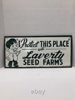 Vintage Laverty Seed Farms Sign Original Painted Tin Antique