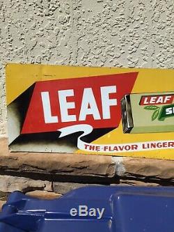 Vintage Leaf Spearment Chewing Gum Tin Tacker Sign 25x9 Wrigleys Soda Farm Gas