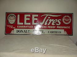 Vintage Lee Tire Gas Oil Station Tin Tires Advertising Sign Smiles at Miles