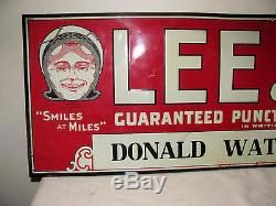 Vintage Lee Tire Gas Oil Station Tin Tires Advertising Sign Smiles at Miles
