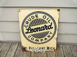 Vintage Leonard Oil Mt. Pleasant Michigan Tin Sign Neat Nr! Alma Leonard Gas
