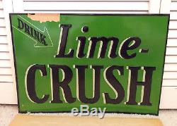 Vintage Lime Crush Sign Not Orange Embossed Tin Made in USA Soda Pop Cola