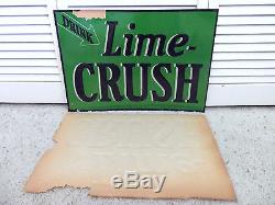 Vintage Lime Crush Sign Not Orange Embossed Tin Made in USA Soda Pop Cola
