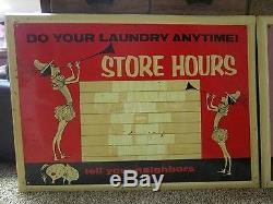 Vintage Lot of 2 Original Laundromat Tin Signs GREAT GRAPHICS