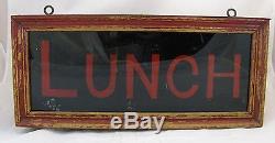 Vintage Lunch Sign Reverse Glass Painted Tin and Wood Box Lighted Diner Sign