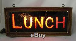 Vintage Lunch Sign Reverse Glass Painted Tin and Wood Box Lighted Diner Sign