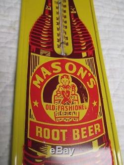 Vintage MASON'S ROOT BEER 1940's Bottle Tin Soda Non Porcelain Thermometer Sign