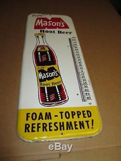Vintage MASON'S ROOT BEER Bottle Tin Soda Non Porcelain Thermometer SignSWEET