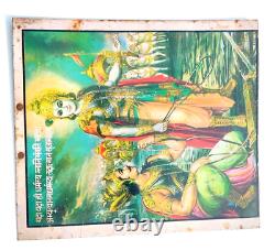 Vintage Mahabharat Bhagavad Gita Lord Krishna Arjuna Graphics Tin Sign Old TS204