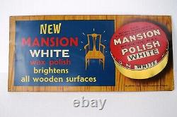 Vintage Mansion White Wax Polish Advertising Tin Sign For Floor And Furniture