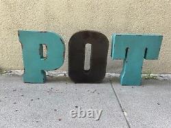 Vintage Marijuana Pot Tin Metal POT Letters 12 Tall