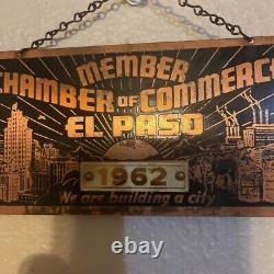 Vintage Member Of Commerce El Paso 1962 Building A City Hanging Tin Sign 6x3