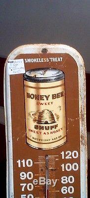 Vintage Metal Honey Bee Snuff Tin Chewing Tobacco Thermometer Sign 16inX6 WORKS