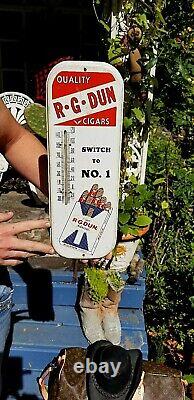 Vintage Metal RG Dun Snuff Tin Chewing Tobacco Thermometer Sign 16inX6 WORKS
