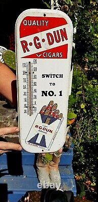 Vintage Metal RG Dun Snuff Tin Chewing Tobacco Thermometer Sign 16inX6 WORKS