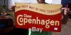 Vintage Metal Red Copenhagen Snuff Tin Chewing Tobacco Sign 25inX14