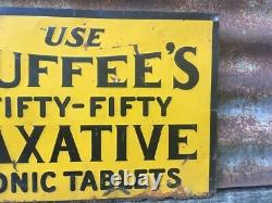 Vintage Metal Sign Duffee's Laxative Tablets Antique Tin Tacker 9 1/2 x 13 3/4