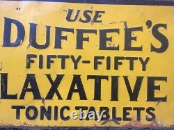 Vintage Metal Sign Duffee's Laxative Tablets Antique Tin Tacker 9 1/2 x 13 3/4