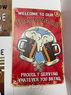 Vintage Metal Tin Signs Retro Garage & For Man Cave Decor Set