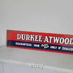 Vintage Metal Tin Tacker Sign Durkee-At-Wood Fan Belts