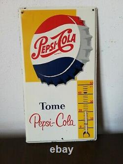Vintage Mexican Tome Pepsi Cola Thermometer tin metal sign advertising 1950's