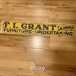 Vintage NOS Orig. F. L. Grant Salamanca NY Furniture Undertaking Tin Tacker Sign