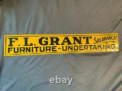 Vintage NOS Orig. F. L. Grant Salamanca NY Furniture Undertaking Tin Tacker Sign