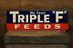Vintage Nos Triple F Feeds Farm Barn Feed Mill Painted Tin Agriculture Sign