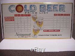 Vintage Narragansett Lager Beer Cold Beer Price List Tin Litho Sign Cranston RI