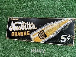 Vintage Nesbitts Sign Orange Drink Soda Cola Tin Metal 5 Cents Juice Ade Gas Oil