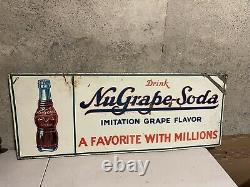 Vintage NuGrape Soda Embossed Tin Advertising Sign Enjoyed By Millions 31 x 12