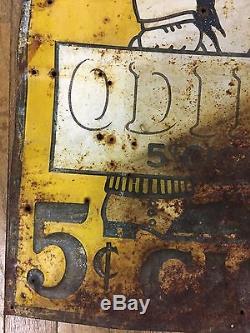 Vintage ODIN 5¢ Cigar Tin Tobacco Advertising Sign from Old Country Store