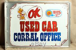 Vintage OK Used Car Corral Office Double Sided Tin Flange Chevrolet Sign