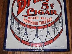 Vintage ORIGINAL Baxters Drum 5 Cent Cigar General Store Tin Advertising Sign