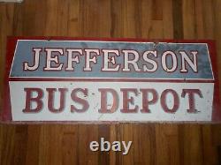 Vintage ORIGINAL JEFFERSON BUS DEPOT 2-Sided Tin Advertising SIGN