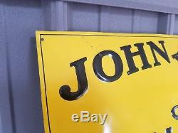 Vintage ORIG JOHN DEERE JD Farm Tractor Machinery Tin Embossed Advertising SIGN