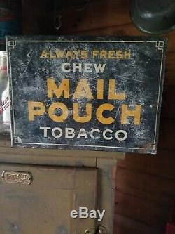 Vintage Old Antique mail pouch tobacco tin general store oil gas staion COMPLETE