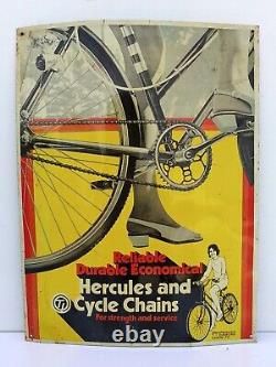 Vintage Old Collectible Rare Hercules Cycle And Chains Ad Litho Tin Sign Board