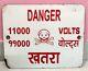 Vintage Old Enamel 11000 Volts Power Electric Danger Warning Tin Sign Board