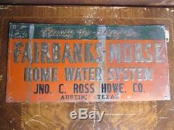 Vintage Old Fairbanks Morse Sign Home Water Systems from Austin Texas tin tacker