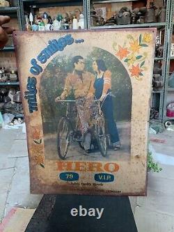 Vintage Old Hero 79 V. I. P Bicycle Advertisement Enamel Litho Tin Sign Board