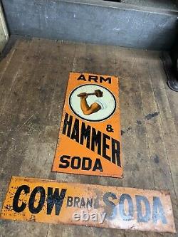 Vintage Old Original Arm & Hammer Soda Cow Brand Soda Metal Tin Tacker Signs USA