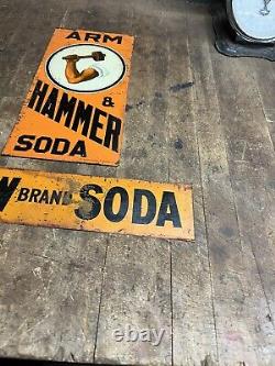 Vintage Old Original Arm & Hammer Soda Cow Brand Soda Metal Tin Tacker Signs USA