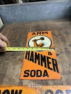 Vintage Old Original Arm & Hammer Soda Cow Brand Soda Metal Tin Tacker Signs USA