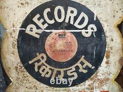 Vintage Old Original Hmv Polydor Records Cut Out Tin Sign 52.5 X 27.5 Inch 1970