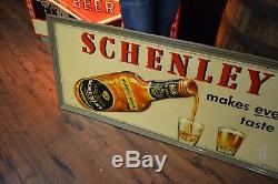Vintage Old Schenley Whiskey Sign Embossed tin Back Bar Display Bottle Liquor Ad