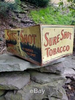 Vintage Old Sure Shot Tobacco Metal Tin sign General Store Display chewing RARE